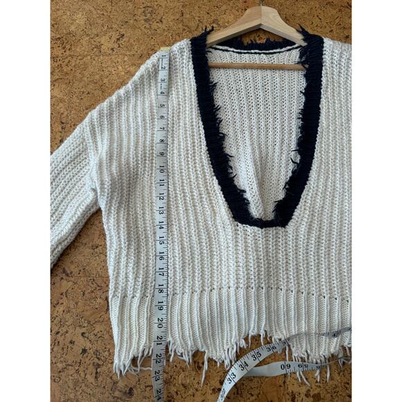 Wildfox Sneak out Stripe Palmett0 sweater color block tattered hem oversize M - Picture 6 of 7